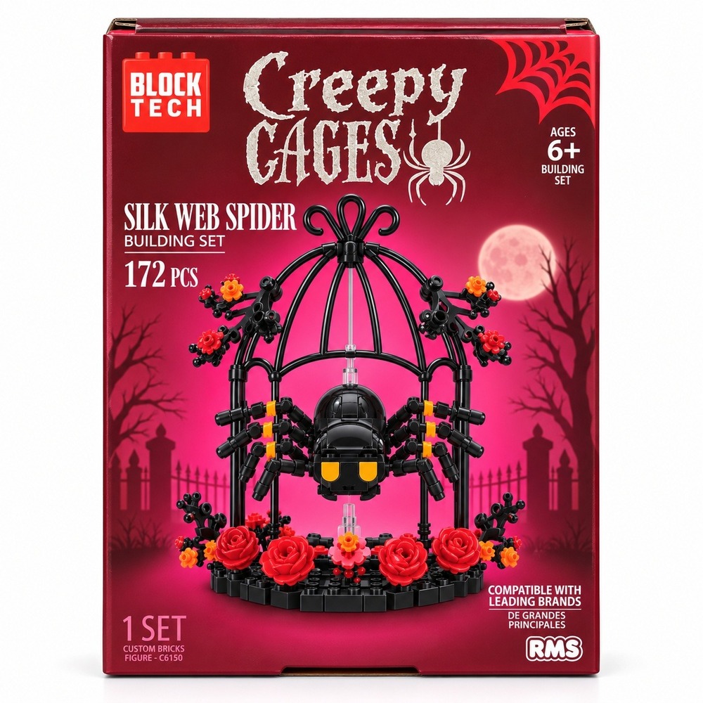 Block Tech Creepy Cages Silk Web Spider Building Set 172pc Halloween Craft NEW